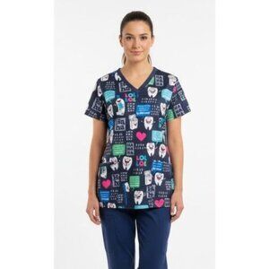 Dental Nurse Scrubs Top Shirt Colorful with Fun Graphic Print And Jokes XL